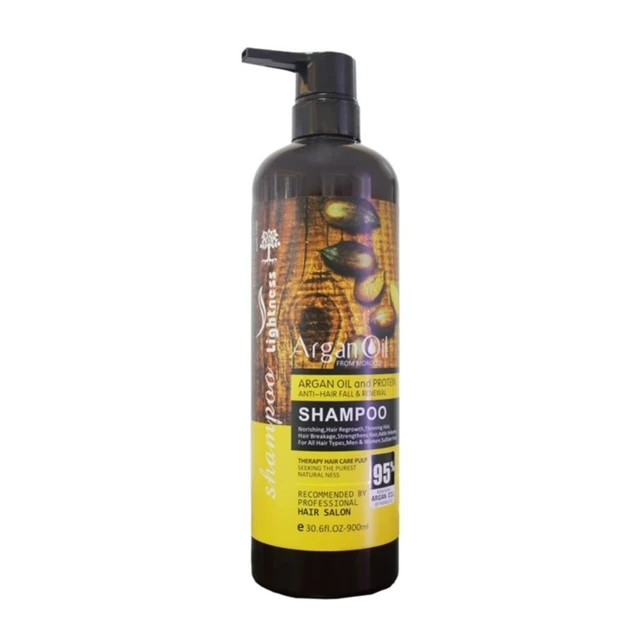 شامپو مو لایتنس مدل روغن آرگان حجم 900 میلیلیتر، بدون سولفات، ترمیمکننده و تقویتکننده، مناسب انواع مو